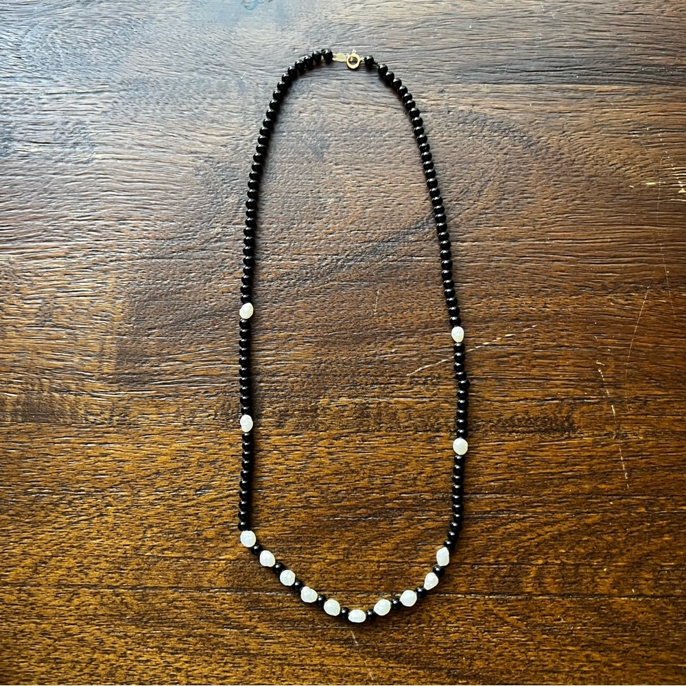Freshwater Pearl Necklace with Black Beads & 14K Clasp